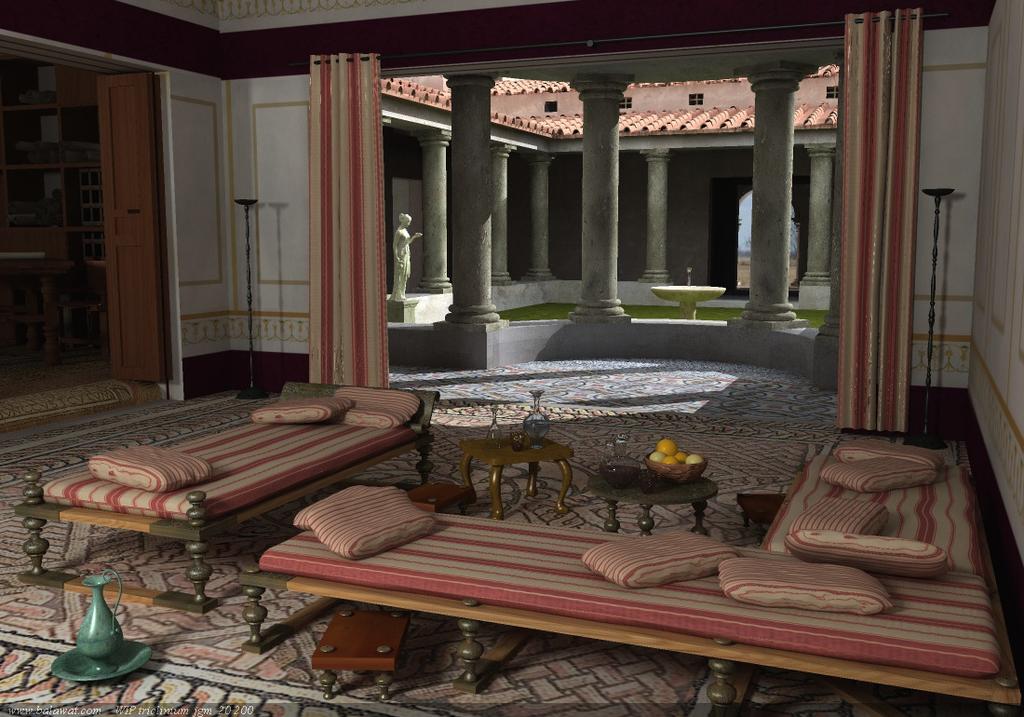 Andron: En la casa griega es la habitación de los hombres; pero en la casa romana es un corredor junto al tablinum que comunica el atrio con el peristilo. 7.