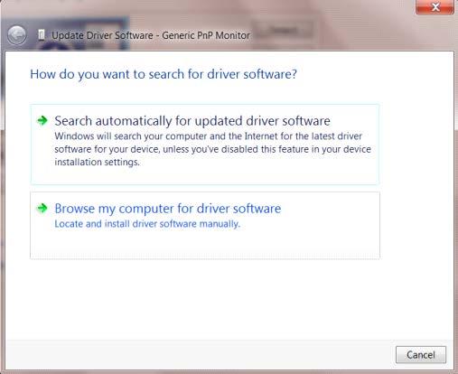 Abra la ventana "Update Driver Software-Generic PnP Monitor (Actualizar software de controlador: Monitor PnP