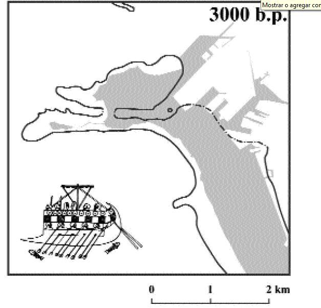 Reconstrucción de la línea de costa en la bahía de Cádiz entre el 4500 a.c. y el 1000 d.c.