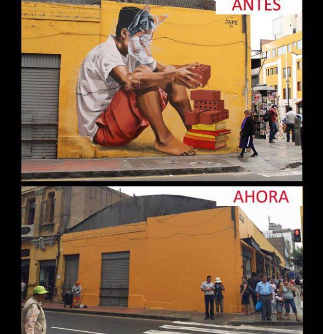 Documento 2 Grafitis en peligro de extinción Antes ahora El alcalde 1 de Lima anunció el pasado jueves que los murales del centro histórico de Lima serán tapados con pintura amarilla, el color de su