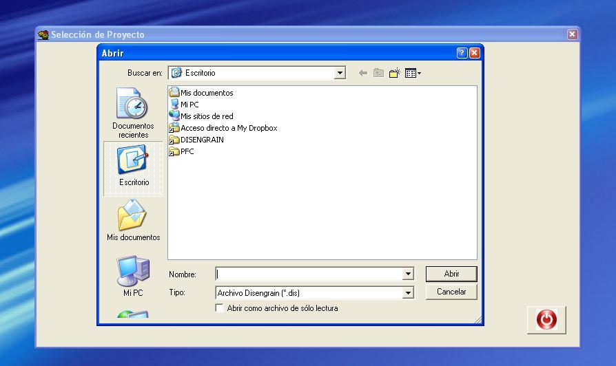 Si decide abrir un proyecto antiguo, deberá elegir el archivo que desea cargar en la clásica ventana de Windows de apertura de un archivo. Figura 4.