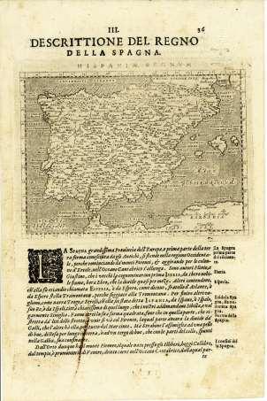 Hispaniæ Regnum. Descrittione del regno della Spagna. Text imprès i notes manuscrites afegides probablement durant el s. XVII. Autor: Magini i Galignani, B. I G.