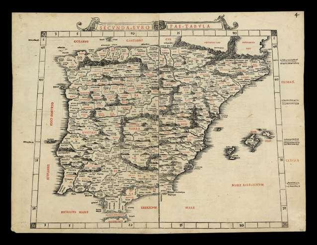 Hispania Secvnda Evropæ Tabvla. Reproduint Ptolomeu, l autor és Jacobus Pentius de Leucho.