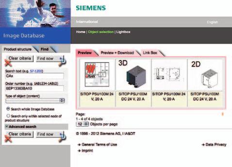 Datos CAD Y CAE en la base de datos de imágenes de Siemens para una configuración sencilla Cualquier información del producto puede descargarse a través del generador CAx online.