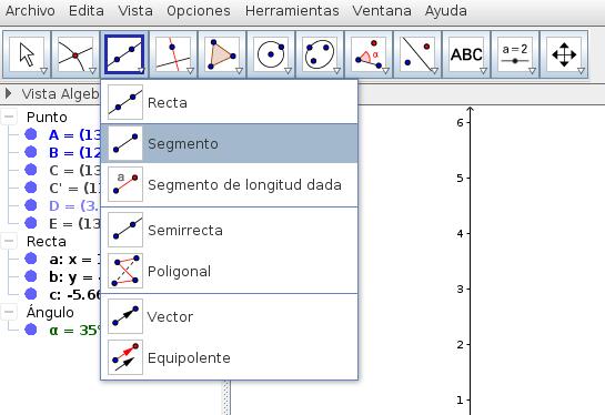 Figura 10. Selección de segmento, recta, semirrecta, vector, etc.