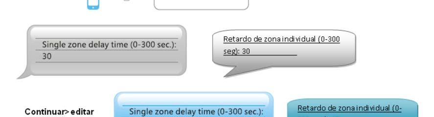 SMS 14 RETARDO DE ZONA INDIVIDUAL El comando "14" es para ajustar el tiempo de retardo en segundos para la activación y