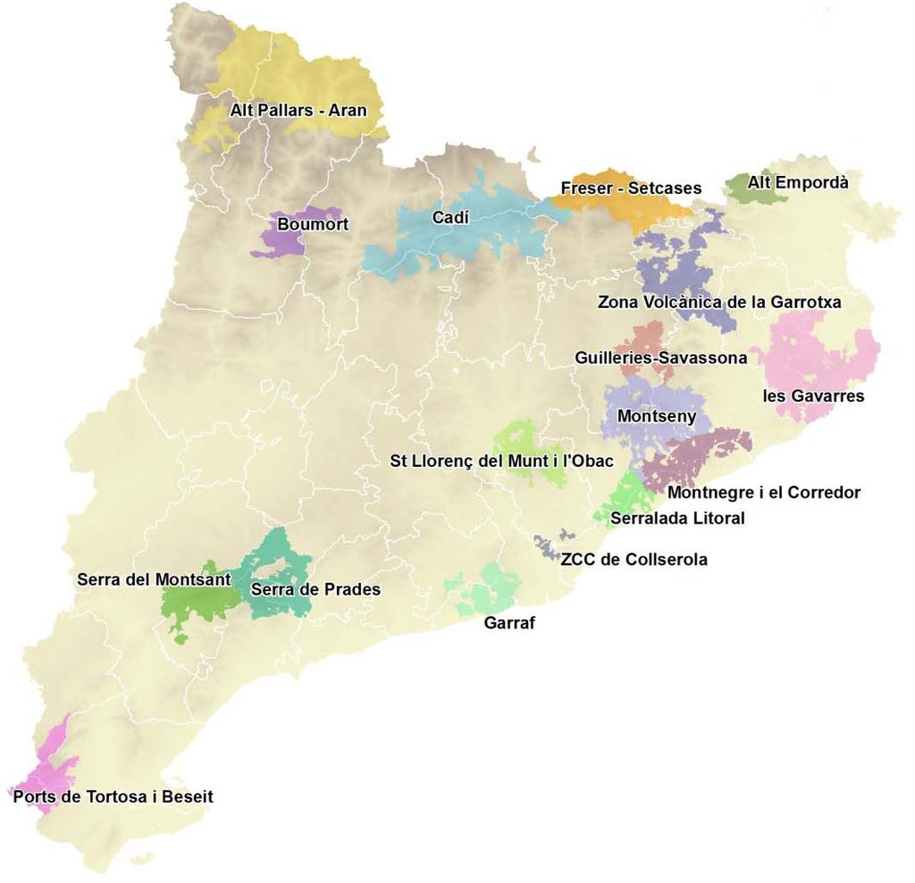 Programa de seguiment de les poblacions de senglar a Catalunya. Temporada 212/213 Figura 4.1. Localització dels 17 espais integrats en la xarxa d observatoris on es porta a terme el PROGRAMA DE SEGUIMENT DE SENGLAR.