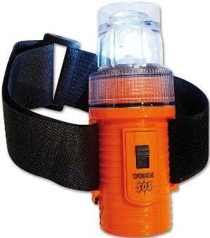 náuticos. Linterna con flash LED blanco, aprobada SOLAS y certificada MED. Se activa automáticamente por contacto con el agua.