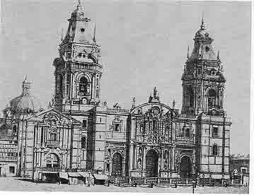 Fachada de la catedral de Lima, según un