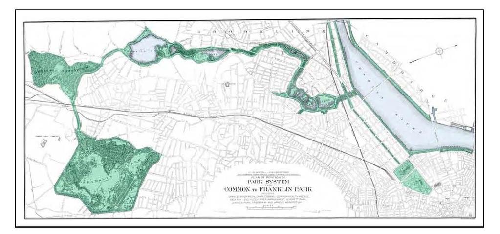 II. ORÍGEN DEL CONCEPTO Frederick Law Olmsted Emerald Necklace Boston, 1878 Sistema de parques urbanos conectados mediante corredores Originalmente era un proyecto de 11 kms de largo pensado para la