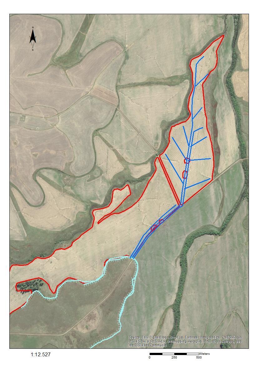 Diseño del riego en planos 9 ½ m de IV en los 2,4km Pendiente total