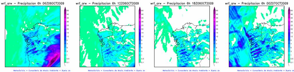 convectivo más importante (imagen nº6-c). Imagen nº6-c. Previsión de precipitaciones (6h), válida para el día 6 a las 00Z, 12Z, 18Z y 24Z.
