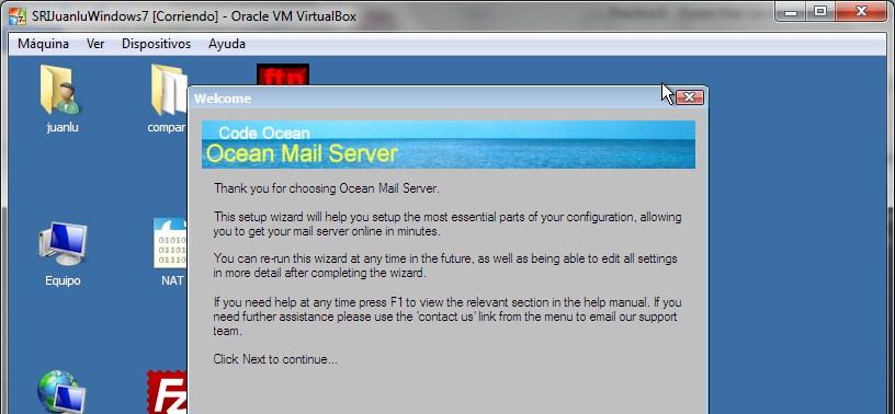 Práctica 8 Servidor de correo Ocean Mail Server Se va a instalar y configurar este servidor para ofrecer servicio de correo electrónico desde un servidor Windows 7.