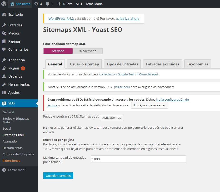 XML Sitemap Genera automáticamente un resumen de las páginas, entradas,