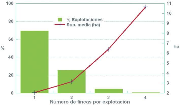 CARACTERIZACIÓN DE LA EXPLOTACIÓN HORTÍCOLA PROTEGIDA DE ALMERÍA Gráfico 2.32. Distribución de la dimensión de las explotaciones en función del número de fincas que la componen.