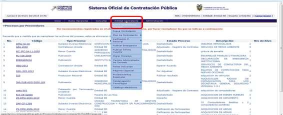 Subida del Proceso Ushay al SOCE Deberá dar clic en Entidad Contratante Nueva Contratación (Ushay).