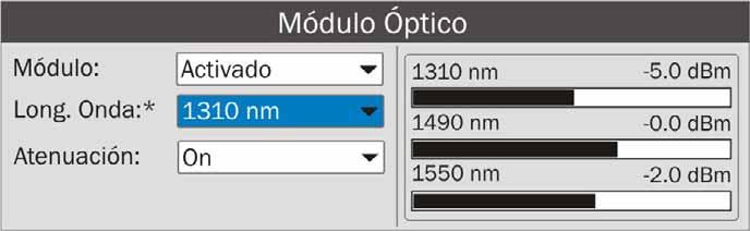 A5.4.3 Configuración del conversor óptico selectivo a RF Una vez instalado el módulo y realizado el conexionado, el usuario podrá usar el equipo para realizar la medición de la señal óptica como si