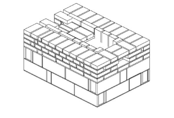 9 En esta vista lateral se pueden observar las diferentes hiladas de block, hiladas de ladrillos, así como también la colocación del regulador de humo, tubos de zinc y el recubrimiento de concreto