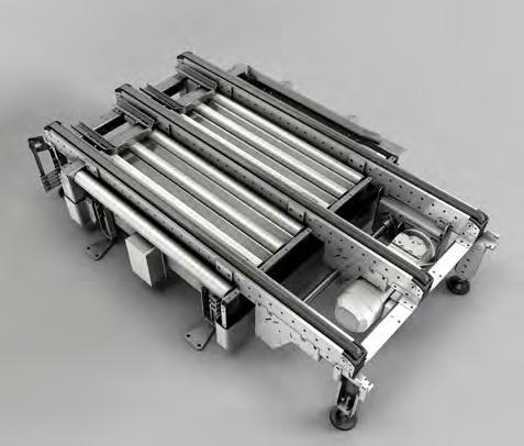 260 mm Entre 2 y 4 cadenas Mecanismo elevador libre de mantenimiento Posible opcionalmente: Orientación de los palets Bloqueador Topes Barandillas fijas o variables Doble conjunto de transferencia en