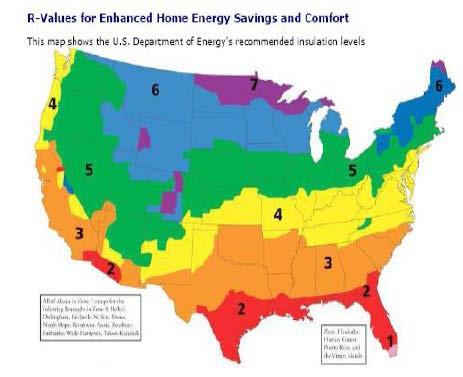 Valores R para la envolvente en Estados Unidos, IECC- 2012 (sector residencial) International Energy Conservation Code, 2012 Residential CLIMATE ZONE Ceiling R value RSI Walls RSI 1