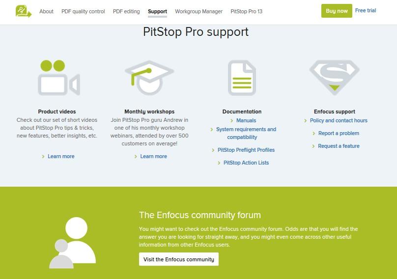 Más recursos de PitStop Hoja comparativa Sitio web de asistencia de PitStop Pro