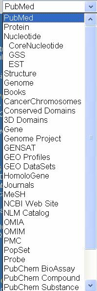 Otras Bases de datos y Recursos en NCBI Las opciones siguientes se encuentran disponibles encima del formulario de búsqueda: Protein: Secuencias de aminoácidos (proteínas).