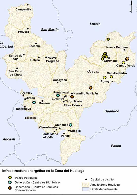 Mapa 24. Infraestructura energética En el mapa se observa que al sur de la zona se tienen puntos de generación de energía (hidráulica y térmica).