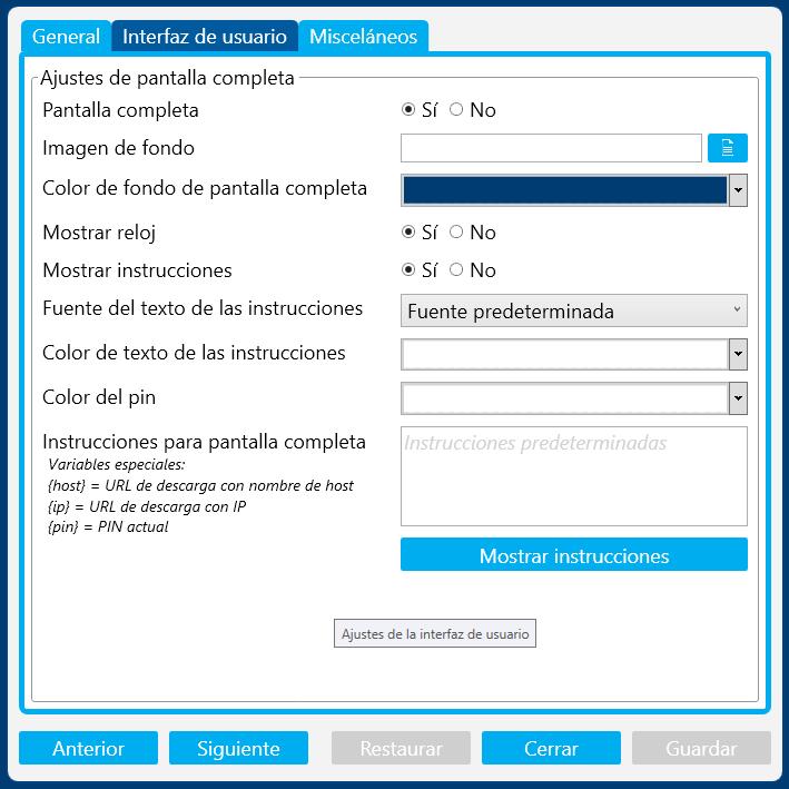 Pestaña Interfaz de usuario Pantalla completa: si esta opción está establecida en Sí, la aplicación Intel Unite ocupará toda la pantalla. Si selecciona No, todos los demás ajustes quedarán ocultos.
