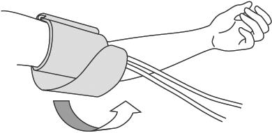 4. Atar el manguito alrededor de la parte superior del brazo. El manguito tiene que estar bien fijado pero no demasiado estrecho.