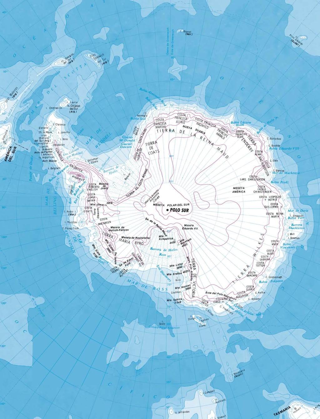 ANTÁRTIDA CARACTERÍSTICAS DEL CONTINENTE La Antártida es una gran masa de hielo rodeada por el Océano Glacial Antártico.