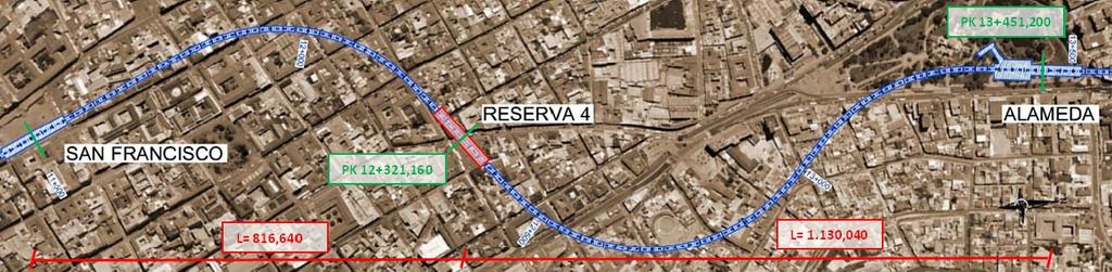 Figura 5.32: Reserva 4 entre las estaciones de San Francisco y La Alameda Cuadro 5.7: Localización y distancia de las salidas de emergencia SALIDAS DE EMERGENCIA TRAMO P.K.