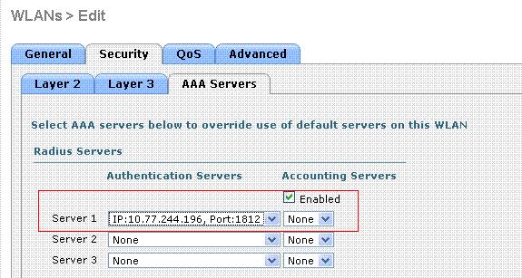 Nota: Antes de que usted pueda seleccionar al servidor de RADIUS de la red inalámbrica (WLAN) > edite la ventana, usted debe definir al servidor de RADIUS en la ventana de la Seguridad > de