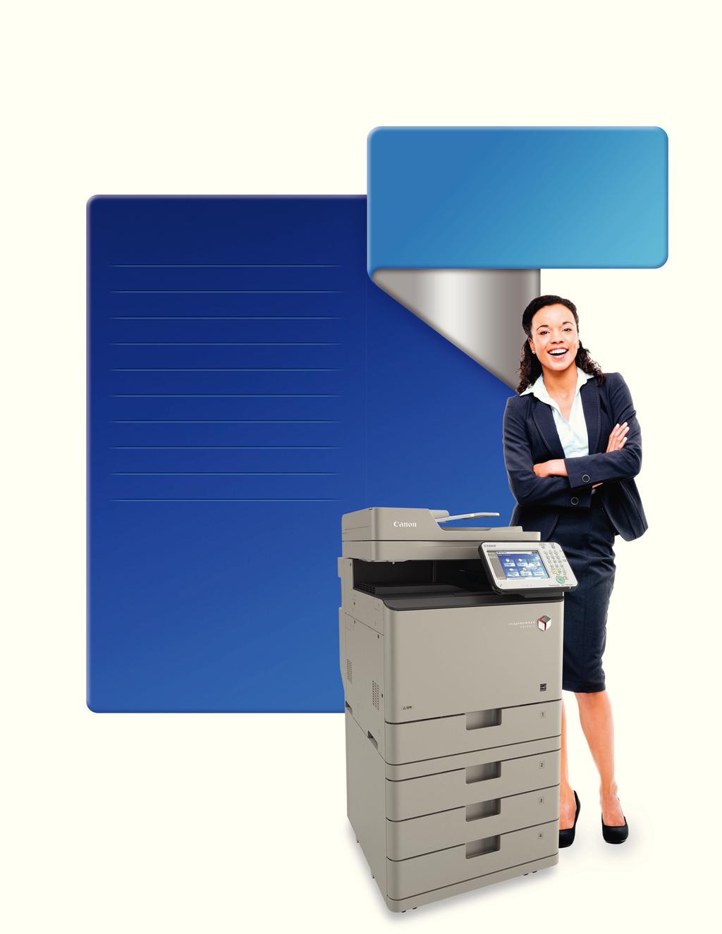 Características estándar Copiado/Impresión/Envío/Fax Diseñada para Grupos de trabajo ocupados que requieren ujos de trabajo conectados en un espacio compacto Color/blanco y negro Impresión de hasta