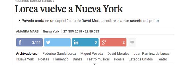 El País: jueves, 26 en la web Lorca vuelve a Nueva York
