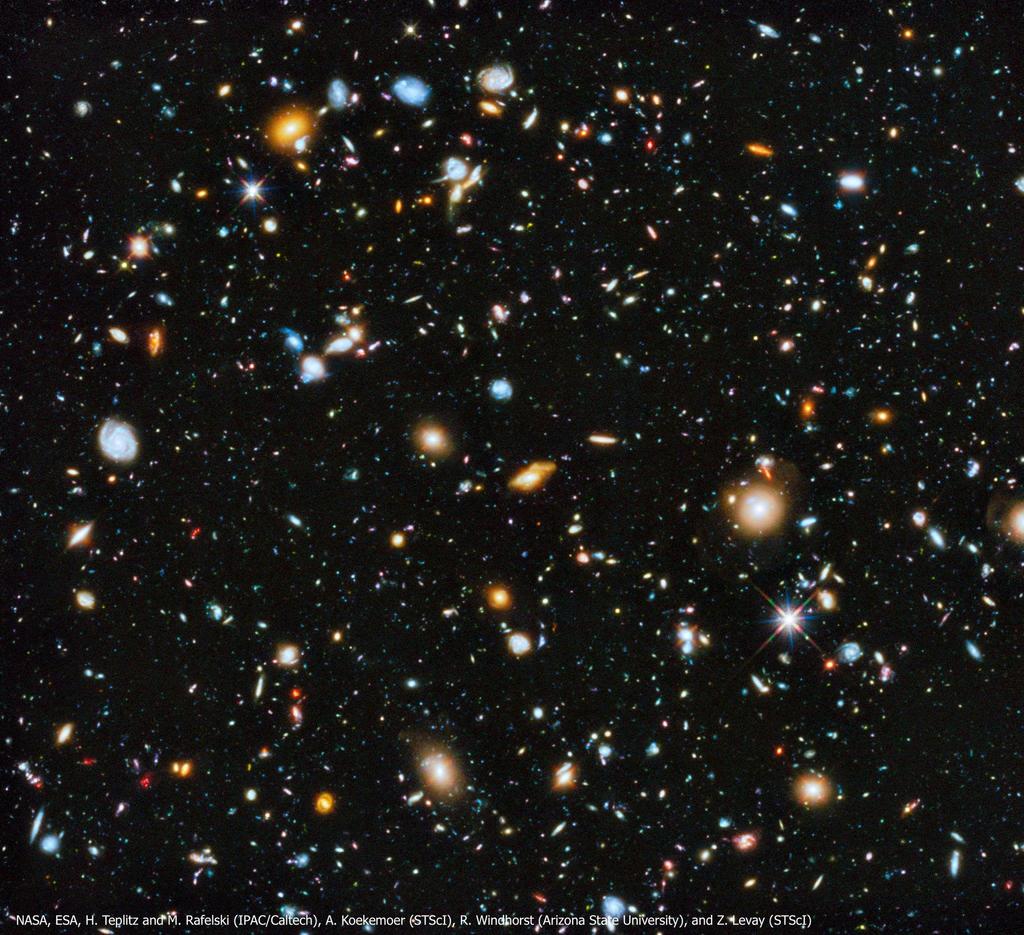 Alrededor de la mitad de las galaxias de esta imagen del HUDF están más allá del