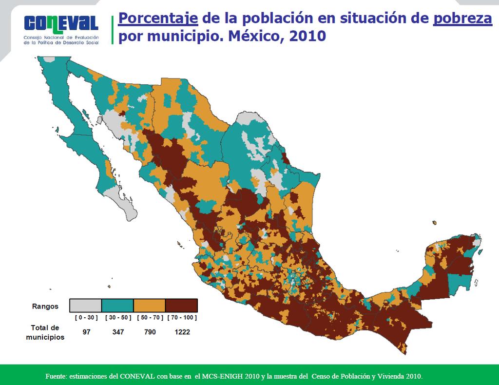 Medición de pobreza en los municipios de México, 2010, diciembre de 2011 Fuente: INEI,