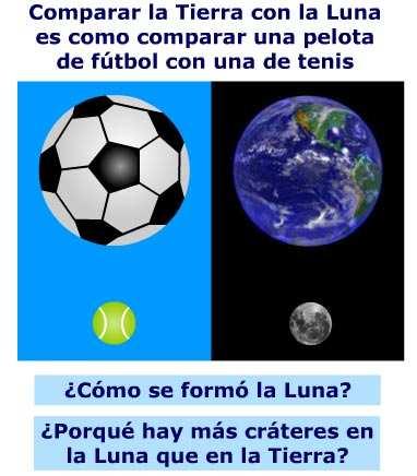 Datos básicos La Luna La Tierra Tamaño: radio ecuatorial 1.736,6 km. 6.378 km. Masa 7,35 x 10 22 kg. 5,9 x 10 24 kg.
