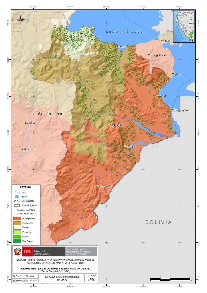 Provincia de Chucuito: 6 4 2 Provincia Chucuito 15 65 34 91 34 51 7 Se aprecia que para el primer decadal casi el total de las áreas de cultivo de la provincia se encuentran con disponibilidad