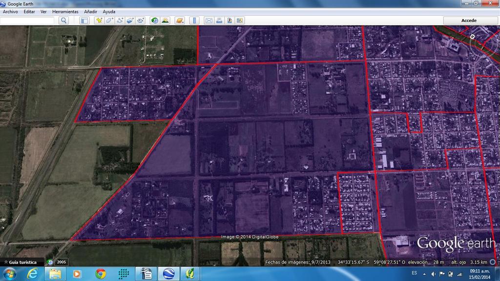 Figura 4. Radios censales ajustados sobre la base de Google Earth (áreas color violeta, opacidad 35%) ETAPA 4.