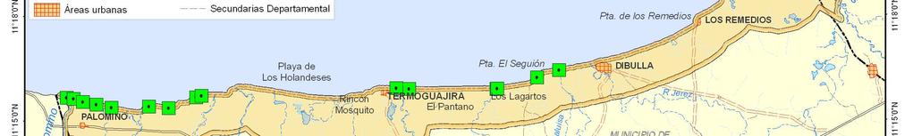 Figura 3. Área de estudio y ubicación de los puntos de verificación rápida entre los ríos Palomino y Tapias. 6.2.