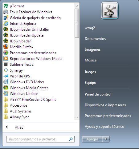 Windows 7: Menú inicio Permite ver los
