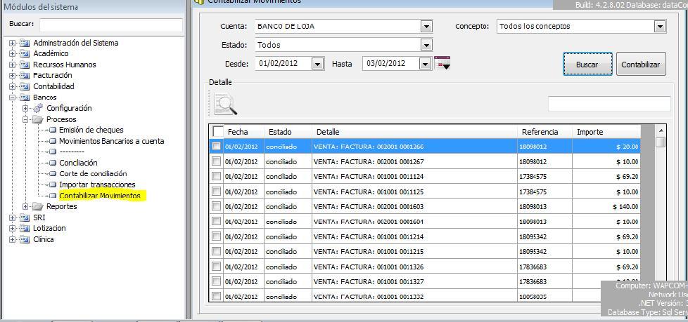 Después del proceso de importación en la pantalla principal se muestra la información correspondiente a cada registro