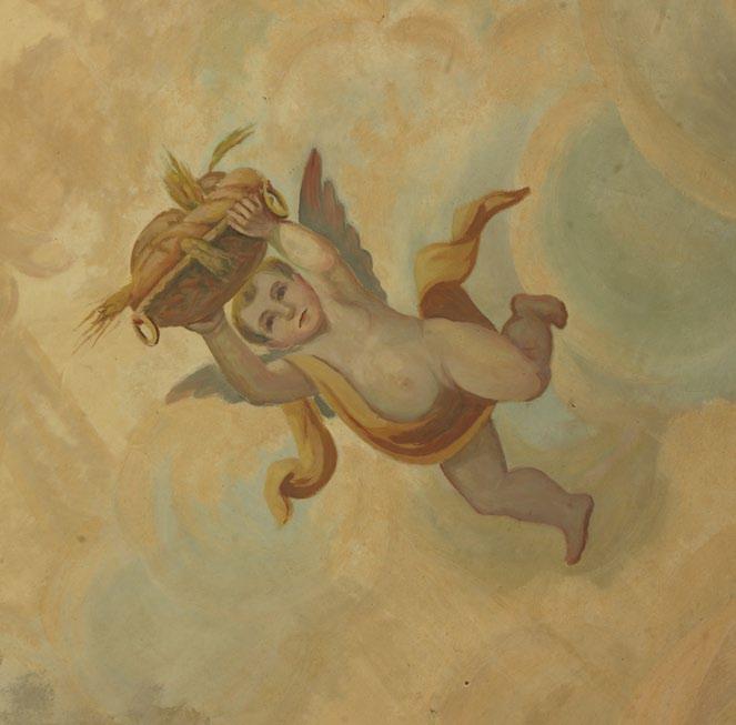 Detalle inicial de la representación de la Santísima Trinidad Detalle inicial de ángel portador de espigas Estado inicial Toda la superficie de las pinturas murales