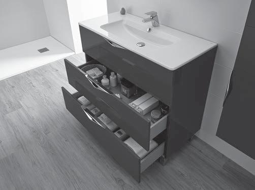 Muebles de baño ágata ágata 3 cajones: características Cuerpo y frente: MDF lacado. Acabados: lacado blanco brilllo y lacado gris brillo.