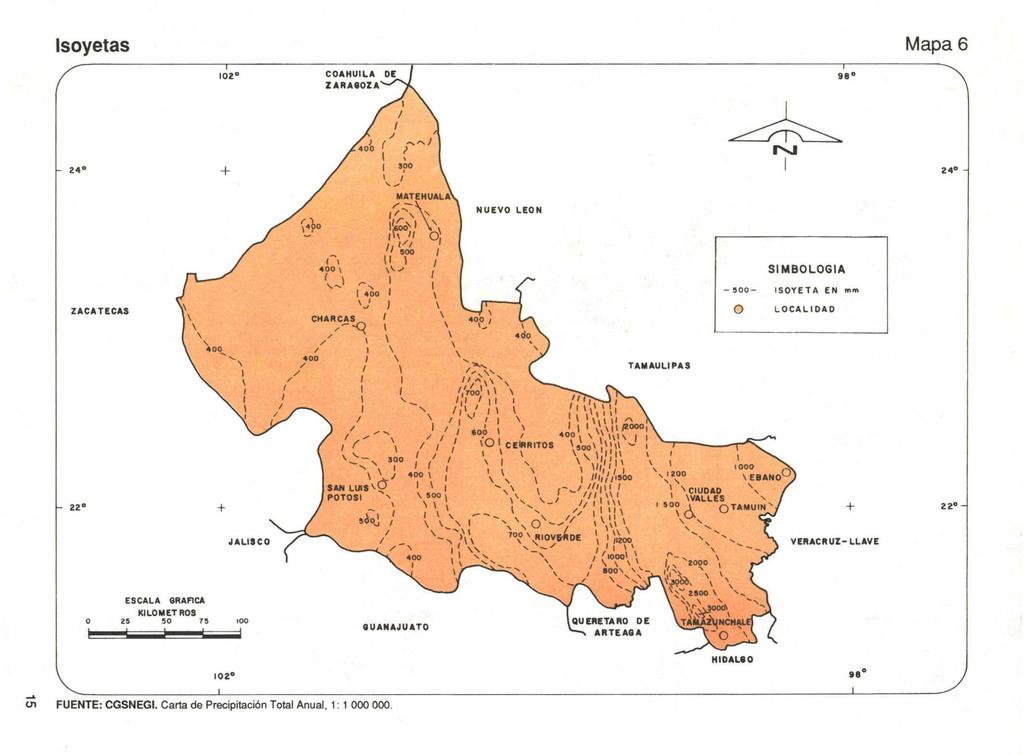 Isoyetas Mapa 6 COAHUILA DE ZARAGOZA «l\l Z4 24 - SIMBOLOGIA ISOYETA EN mm LOCALIDAD - CIUDAD WALLES 1 so ' O TAMUIN