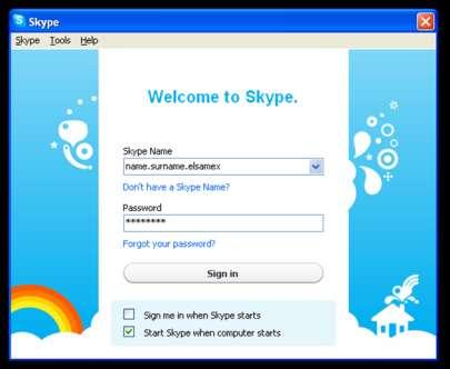 Inicio de Skype por primera vez Al iniciar el programa nos solicitará nuestro identificador (nombre.apellido.