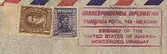 Circulada de Montevideo a Londres el 25 de Octubre de 1940; marcas del M.R.E., S.O., fechador circular de RECOMENDADAS y talón de control de Oficial.