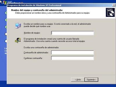Instalación de Windows XP Proceso de instalación: Configurar