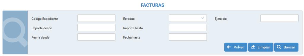 3. FACTURACIÓN 3.1 Consulta de Facturas Mediante la opción de menú Consulta de Facturas accederemos a la pantalla para consultar las facturas que la empresa tiene presentadas en la Agencia.