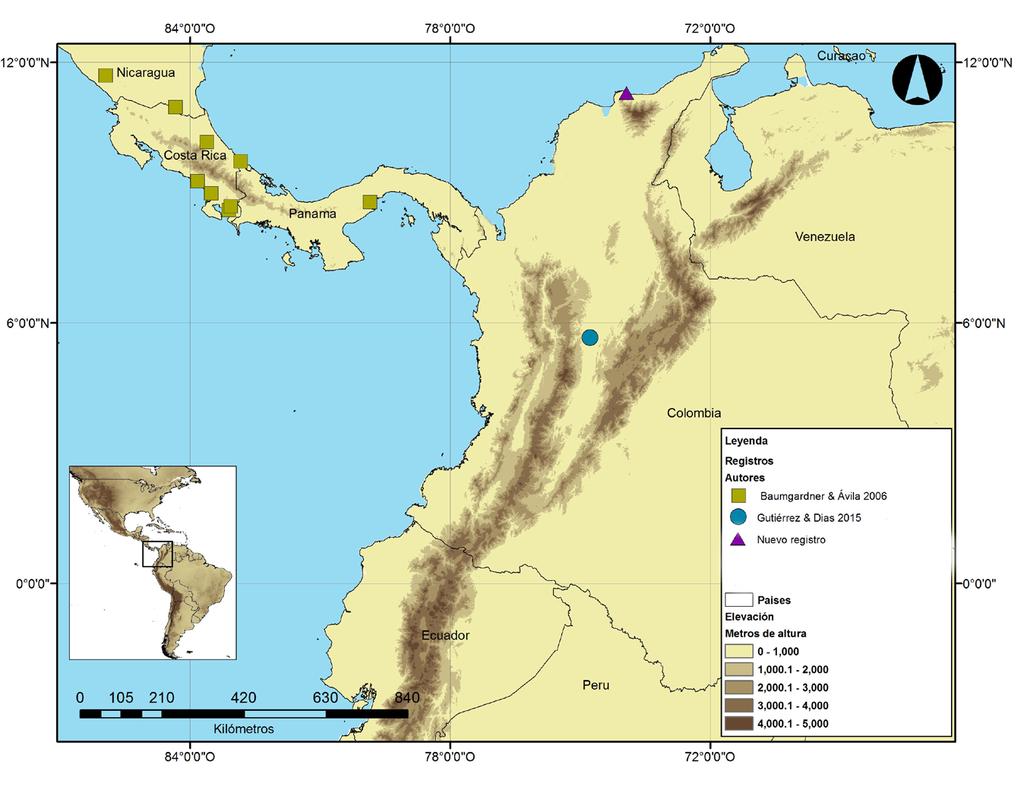 178 Cristian Granados, Tatiana Cárdenas-López, Esttefany Barros-Núñez, Lucimar Gomes-Dias Figura 2. Mapa de la distribución del género Cabecar.